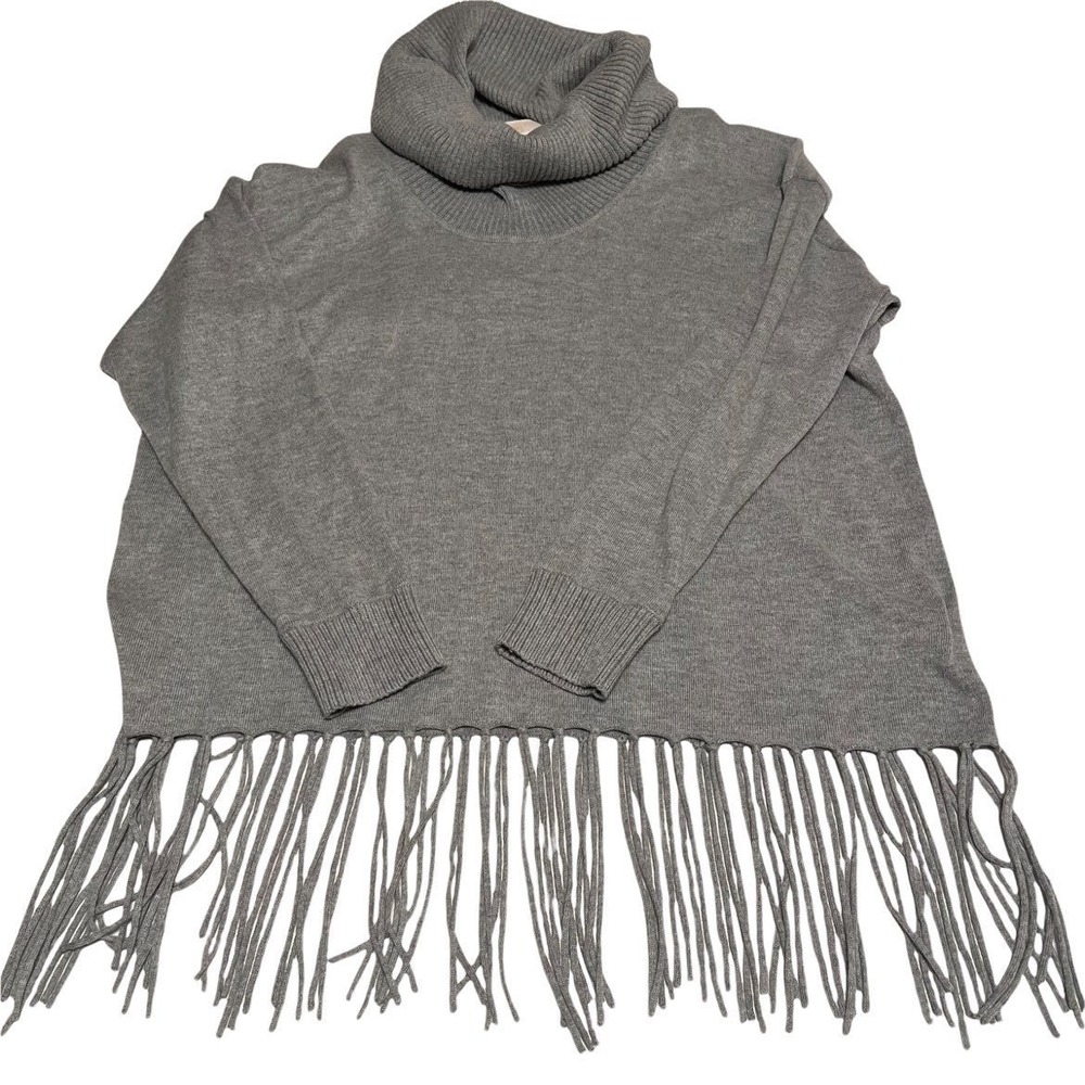 Michael Kors size 0X‎ grey cowl neck fringe hem sweater
